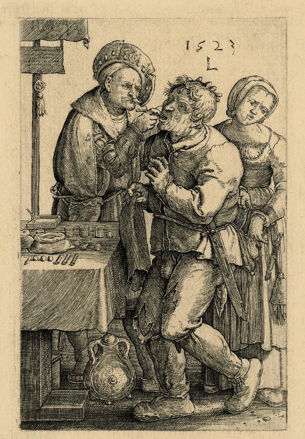 Lucas van Leyden: De rondreizende tandentrekker, 1523